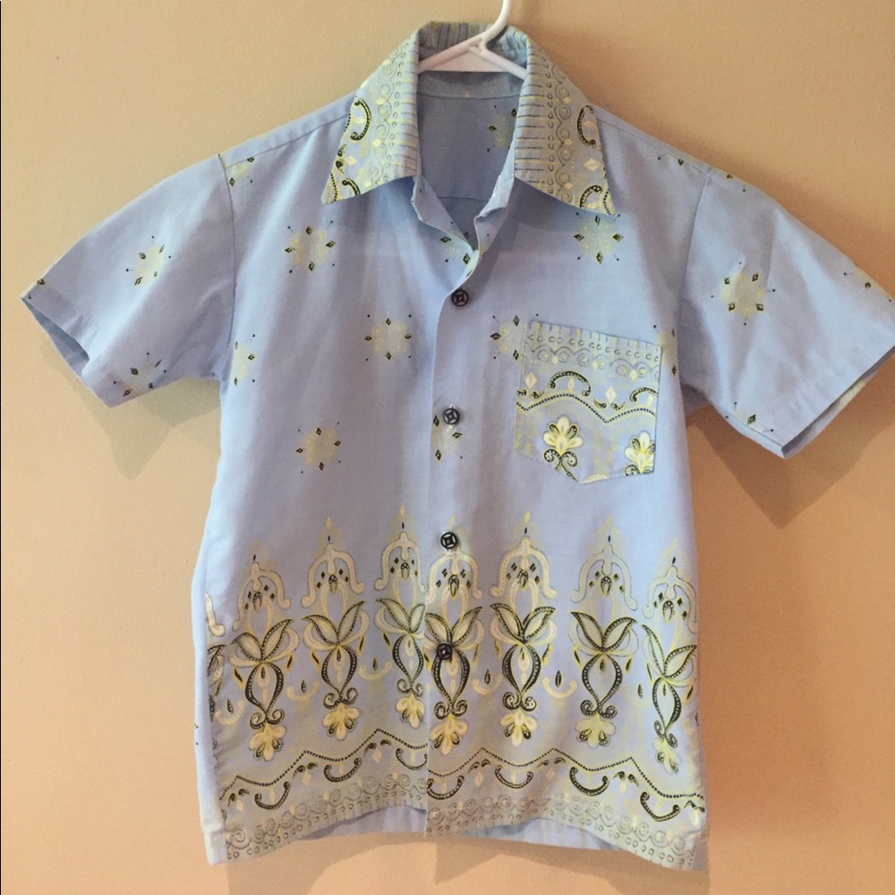 Vintage hand-printed thai button down dress shirt